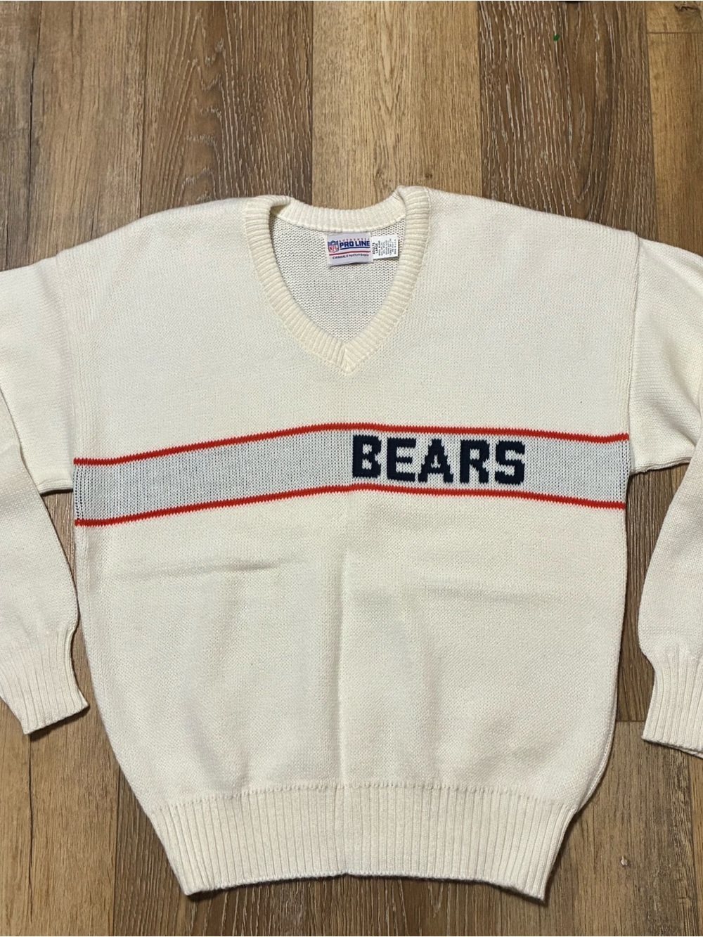 Vtg 1980s Ditka Era Chicago Bears Cliff Engle NFL Pro Line Wool V-Neck Sweater L